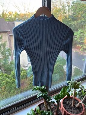 LOFT Teal Ribbed Mock Neck Sweater